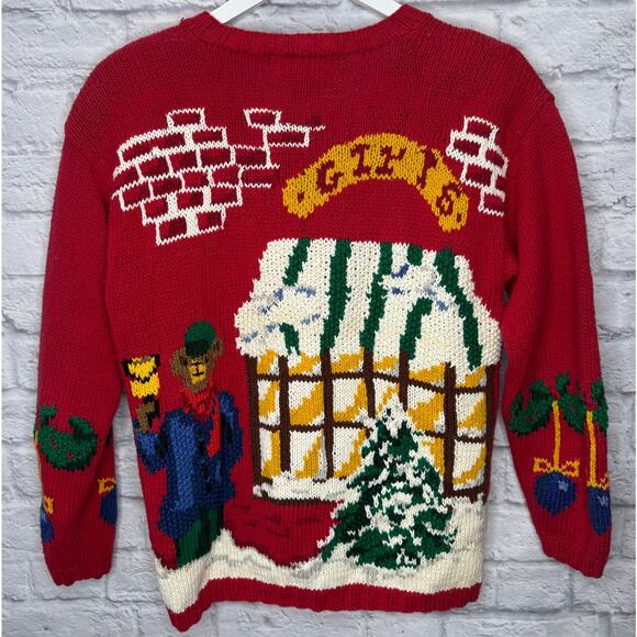 Vintage Alexandra Bartlett Christmas Bear Cardigan Sweater Red Size S Winter - Picture 6 of 6